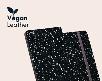 TERRAZZO NOIR | Étui pour iPad Pro avec porte-crayon, étui livre en cuir végétalien, étui pour iPad Pro 11, coque pour iPad Pro 12 9