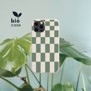 Green Checker Biodegradable Plastic Free Eco-Friendly Phone Case for iPhone 15 14 13 12 11 SE Pro Max Mini and Samsung Galaxy S23 S22 S21 20