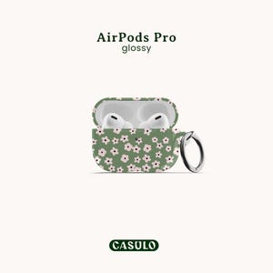 Retro Flowers AirPod Case Covers, AirPod Pro 2 1 Case, AirPods 1, 2 & 3 Case, Earbuds Cases, Apple AirPod Cases, Green Floral Daisies image 3