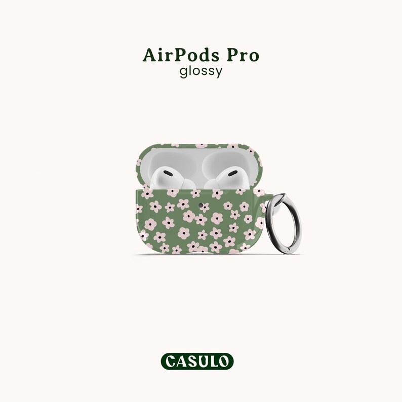 Retro Flowers AirPod Case Covers, AirPod Pro 2 1 Case, AirPods 1, 2 & 3 Case, Earbuds Cases, Apple AirPod Cases, Green Floral Daisies image 3