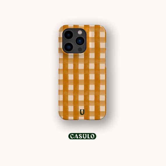Brown Gingham Phone Case Terracotta Aesthetic for iPhone 16 15 14 13 12 11 SE Pro Max Plus Mini Samsung Galaxy S24 Google Pixel 9 8 Pro XL