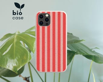 Étui de téléphone écologique rayé biodégradable sans plastique pour iPhone 15 14 13 12 11 SE Pro Max Mini et Samsung Galaxy S23 S22 S21 S20