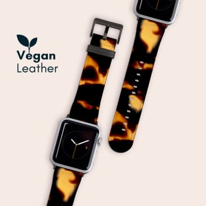 TORTOISE SHELL | Vegan Leather Apple Watch Band 38 40 42 44mm, Faux Leather Printed iWatch Strap Series 9 8 7 6 5 4 3 2 1 Ultra and SE