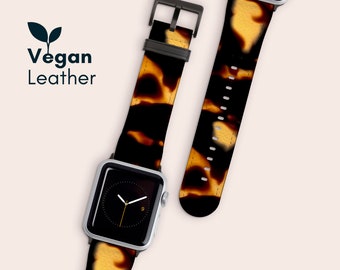 TORTOISE SHELL Vegan Leather Apple Watch Band 38 40 42 44mm