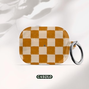 Terracotta Checker AirPods 4 AirPodPro 2 1 Keychain Case Cover | Checkered Apple AirPods Generation 4 3 2 1 Pro