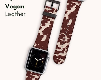 Cow Print | Vegan Leather Apple Watch Band 38 40 42 44 45mm, Faux Leather Printed iWatch Strap Series 10 9 8 7 6 5 4 3 2 1 Ultra 2 and SE