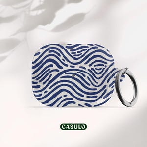 Ocean Waves Line Art AirPod 4 AirPod Pro 2 1 Keychain Case Cover | Sea Apple AirPods Generation 4 3 2 1 Pro | Beige Blue