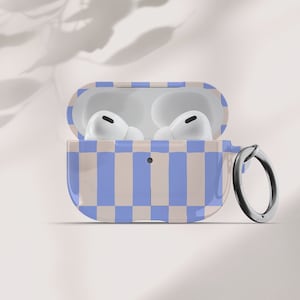 Blue Checker Print AirPods Pro Case, AirPod Case With Keychain, Air Pods Case 1 2, AirPod Case Cover with Carabiner, Cute AirPod Case