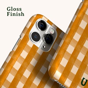 brown watercolour gingham phone case for apple iphone 12 in gloss finish