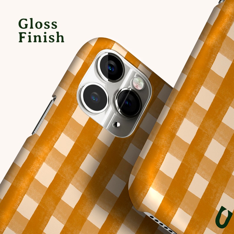 brown watercolour gingham phone case for apple iphone 12 in gloss finish