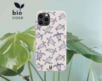 Capa ecológica sem plástico biodegradável Turtles para iPhone 16 15 14 13 12 11 SE Pro Max Mini e Samsung Galaxy S24 S23 S22 S21