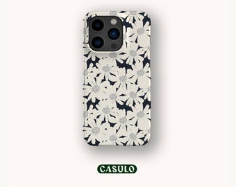 Capa de celular com estampa de flores brancas, estilo estético, para iPhone 17, 16, 15, 14, 13, 12, 11, SE, Pro, Max, Plus, Mini, Samsung Galaxy S24, Google Pixel 9 e 8 Pro.
