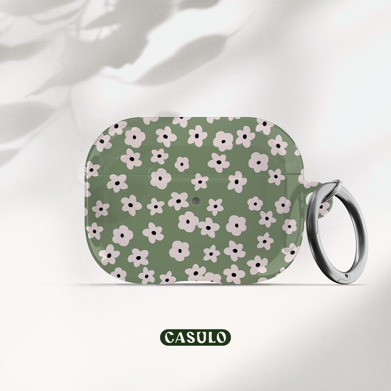 glossy Green Daisies Case for AirPods 1, 2 and 3 and AirPods Pro 1 and 2