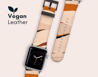Printed Apple Watch Strap, Vegan Leather Band for Apple Watch Series 10 9 8 7 6 5 4 3 2 1 Ultra 2 and SE, Modern Watch Strap