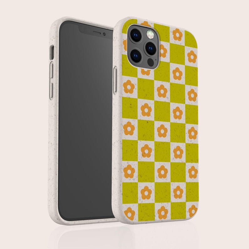 Funda para teléfono ecológica biodegradable Flower Check sin plástico para iPhone 16 15 14 13 12 11 SE Pro Max Mini y Samsung Galaxy S24 23 22 21 imagen 6