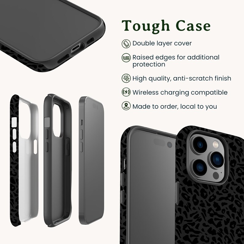 Impact resistant tough case for iphone 13 inblack animal print