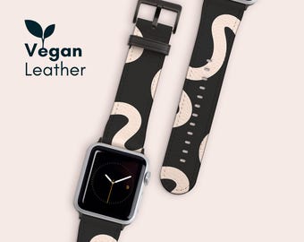 Printed Apple Watch Strap, Vegan Leather Band for Apple Watch Series 10 9 8 7 6 5 4 3 2 Ultra 2 and SE, Abstract Pattern, Modern Watch Band