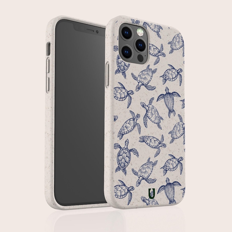 Capa de celular ecológica e biodegradável com estampa de tartarugas, livre de plástico, para iPhone 16, 15, 14, 13, 12, 11, SE, Pro, Max, Mini e Samsung Galaxy S24, S23, S22, S21. imagem 4