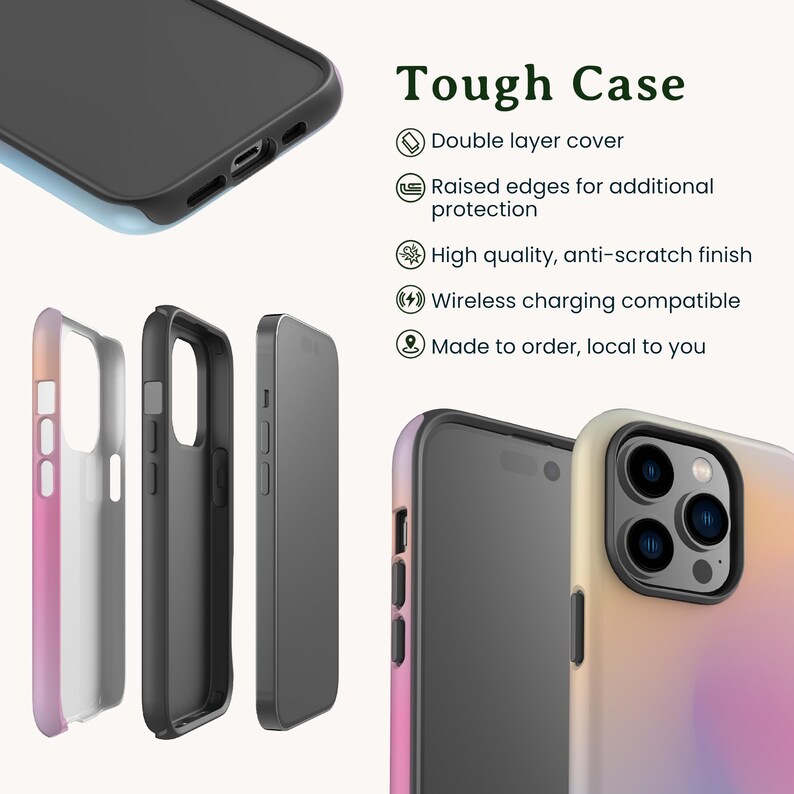 pink and blue aura gradient impact resistant tough phone case for apple iphone 14 pro