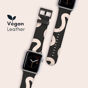 Printed Apple Watch Strap, Vegan Leather Band for Apple Watch Series 10 9 8 7 6 5 4 3 2 Ultra 2 and SE, Abstract Pattern, Modern Watch Band