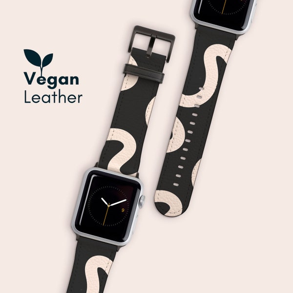 Bracelet de montre imprimé Apple, bracelet en cuir végétalien pour Apple Watch séries 1, 2, 3, 4, 5, 6, 7 et SE, motif abstrait, bracelet de montre moderne