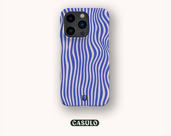Capa para celular com linhas distorcidas em cobalto, estilo estético, para iPhone 17, 16, 15, 14, 13, 12, 11, SE, Pro Max, Plus, Mini, Samsung Galaxy S24, Google Pixel 9, 8 Pro XL.
