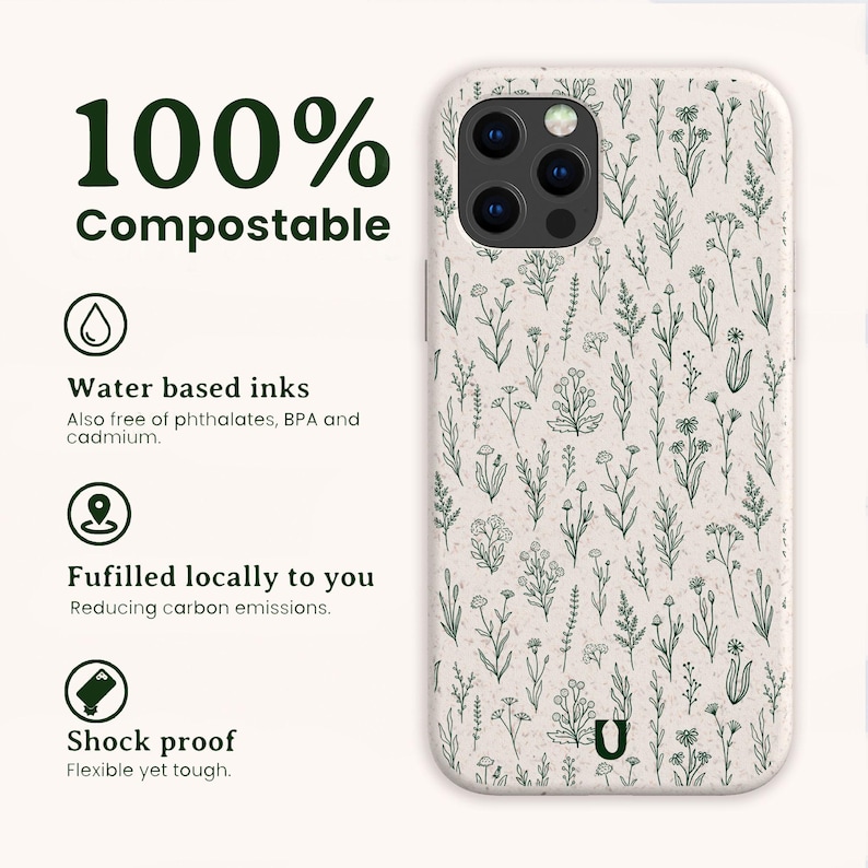 Wild Flowers Eco Friendly Bio Phone Case, Plastic Free Compostable Case, iPhone 16 15 14 13 12 11 SE Pro Max Mini, Samsung Galaxy S24 23 22 image 2