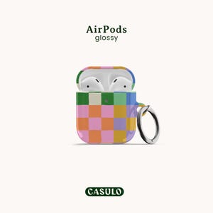 Mixed colour checkerboard full wrap print cover for airpods 1st and 2nd generation in glossy finish.