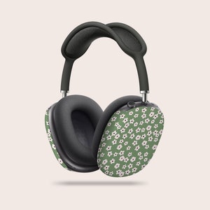 Retro Green Flowers AirPods Max Cases | AirPods Max Covers, Cute AirPod Case, Recyclable AirPods Cases, Floral Print AirPods Max Covers