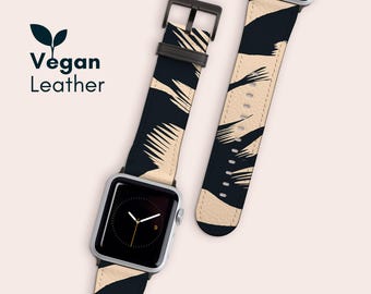 ABSTRACT Apple Watch Strap, Vegan Leather Band for Apple Watch Series 10 9 8 7 6 5 4 3 2 1 Ultra 2 and SE, Printed iWatch Strap, Modern Band