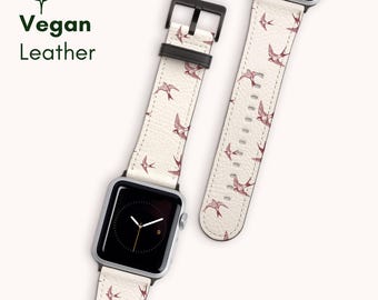 Printed Apple Watch Strap, Vegan Leather Band for Apple Watch Series 10 9 8 7 6 5 4 3 2 1 Ultra 2 and SE, Modern Watch Band