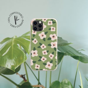 RETRO FLOWER Biodegradable Eco Phone Case for iPhone 15 14 13 12 11 SE Pro Max Mini, Compostable Case for Samsung Galaxy S23 22 21 20 Ultra