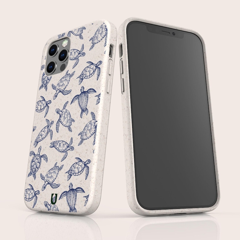 Capa de celular ecológica e biodegradável com estampa de tartarugas, livre de plástico, para iPhone 16, 15, 14, 13, 12, 11, SE, Pro, Max, Mini e Samsung Galaxy S24, S23, S22, S21. imagem 6