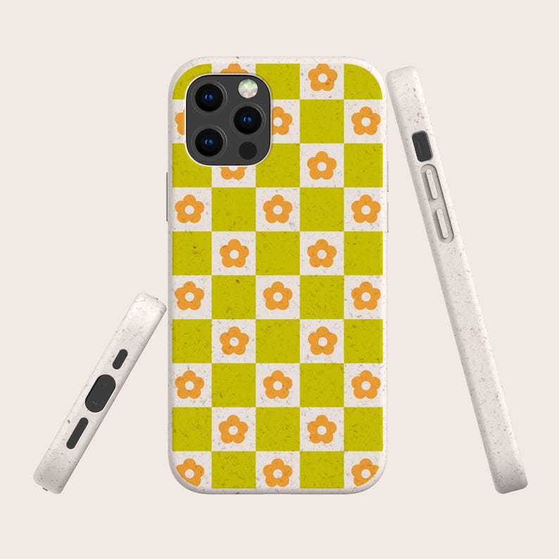 Funda para teléfono ecológica biodegradable Flower Check sin plástico para iPhone 16 15 14 13 12 11 SE Pro Max Mini y Samsung Galaxy S24 23 22 21 imagen 4