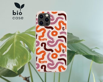 Coque de téléphone écologique Squiggles biodégradable sans plastique pour iPhone 15 14 13 12 11 SE Pro Max Mini et Samsung Galaxy S23 22 21 20