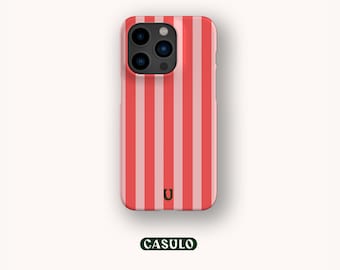 Funda de teléfono con rayas rojas y rosas estéticas para iPhone 16, 15, 14, 13, 12, 11 SE Pro Max Plus Mini, Samsung Galaxy S24, Google Pixel 9, 8 Pro