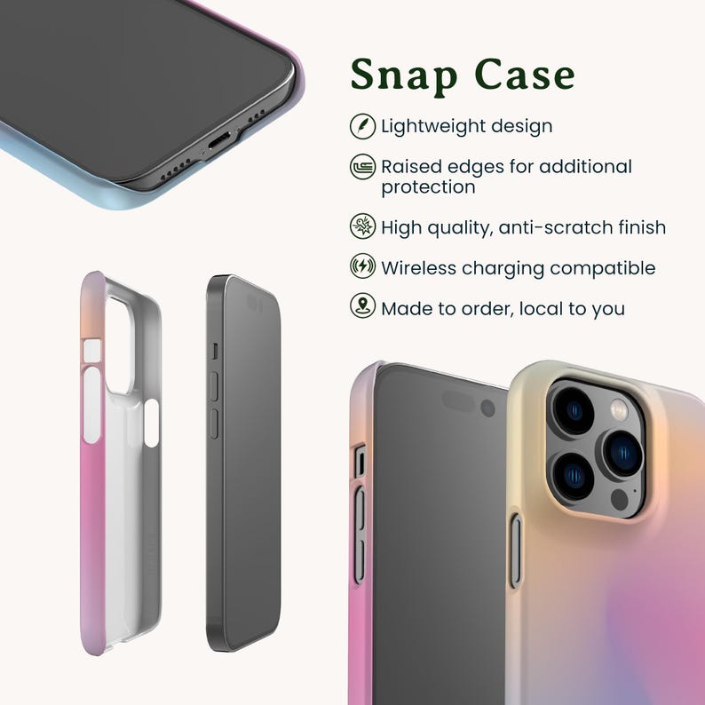 pink and blue aura gradient scratch resistant snap phone case for apple iphone 15