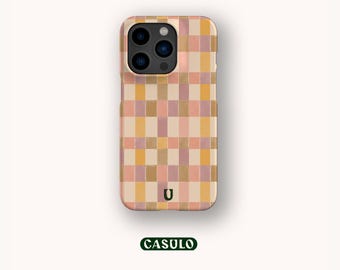Capa de celular com estampa xadrez rosa e roxa, estética para iPhone 16, 15, 14, 13, 12, 11 SE Pro Max Plus Mini, Samsung Galaxy S24, Google Pixel 9, 8 Pro