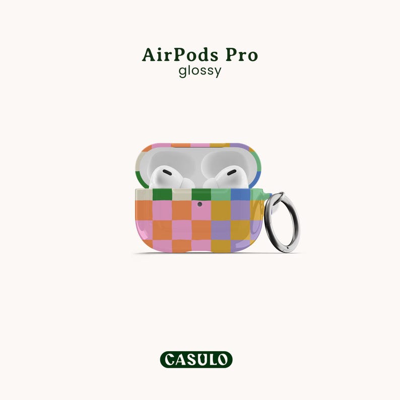 Etui na AirPods Pro z nadrukiem Y2K Check, etui na AirPods z brelokiem, etui na AirPods 1 2, etui na AirPods z karabińczykiem, urocze etui na AirPods zdjęcie 3