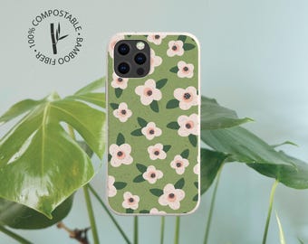 RETRO FLOWER Biodegradable Eco Phone Case for iPhone 16 15 14 13 12 11 SE Pro Max Mini, Compostable Case for Samsung Galaxy S23 22 21 20