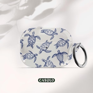Turtles Line Art AirPod AirPod Pro 2 1 Keychain Case Cover | Sea Ocean Animal Creature Apple AirPods Generation 3 2 1 Pro | Beige Blue