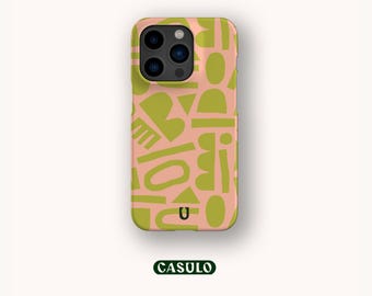 Capa para celular com estampa geométrica rosa e verde, ideal para iPhone 17, 16, 15, 14, 13, 12, 11, SE, Pro Max, Plus, Mini, Samsung Galaxy S24, Google Pixel 9 e 8 Pro.