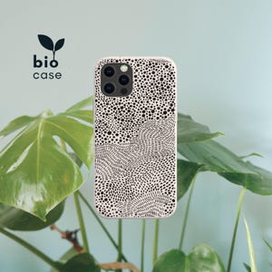 Gespikkeld biologisch afbreekbaar plastic, gratis milieuvriendelijk telefoonhoesje voor iPhone 15 14 13 12 11 SE Pro Max Mini en Samsung Galaxy S23 S22 S21 S20