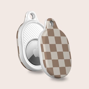 AIRTAG HOLDER Almond Checker, Cute Airtag Keychain, Slim Apple Airtag Case With Carabiner for Luggage, AirTag Cover With Ring Chain