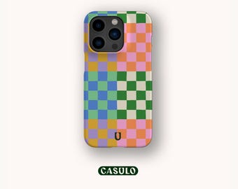 Capa de celular com estampa de xadrez colorido para iPhone 17, 16, 15, 14, 13, 12, 11 SE Pro Max Plus Mini Samsung Galaxy S24 Google Pixel 9, 8 Pro XL