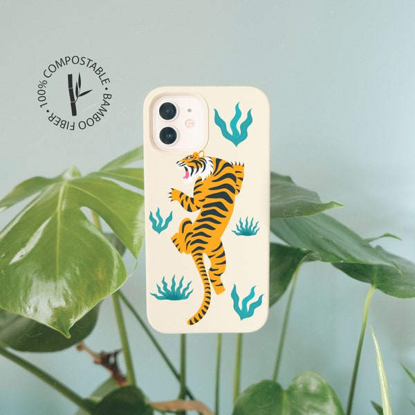 Tiger Biodegradable Eco Friendly Phone Case for iPhone 14 13 12 11 SE Pro Max Mini, Compostable Case for Samsung Galaxy S23 S22 S21 S20