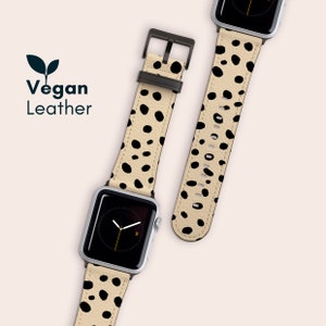 Neutral Spots Vegan Leather Apple Watch Band 38 40 42 44mm, Faux Leather Printed iWatch Strap Series 10 9 8 7 6 5 4 3 2 1 Ultra 2 and SE