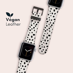 Pasek do zegarka Apple Watch z nadrukiem DALMATYŃSKIM, 38 40 42 44 mm, pasek do iWatch ze skóry wegańskiej w kropki, seria 10 9 8 7 6 5 4 3 2 1 Ultra 2 i SE