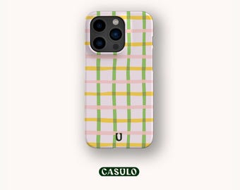Capa de celular com estampa de xadrez pastel para iPhone 17 16 15 14 13 12 11 SE Pro Max Plus Mini Samsung Galaxy S24 Google Pixel 9 8 Pro
