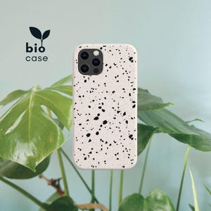 Black Terrazzo Biodegradable Case for iPhone 14 13 12 11 SE Pro Max Mini, Compostable Phone Case for Samsung Galaxy S23 22 21 20 Ultra Plus